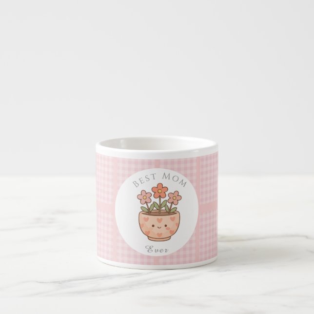 Present till mamma, Bästa mamma någonsin, Rosa rut Espressomugg (Framsidan)