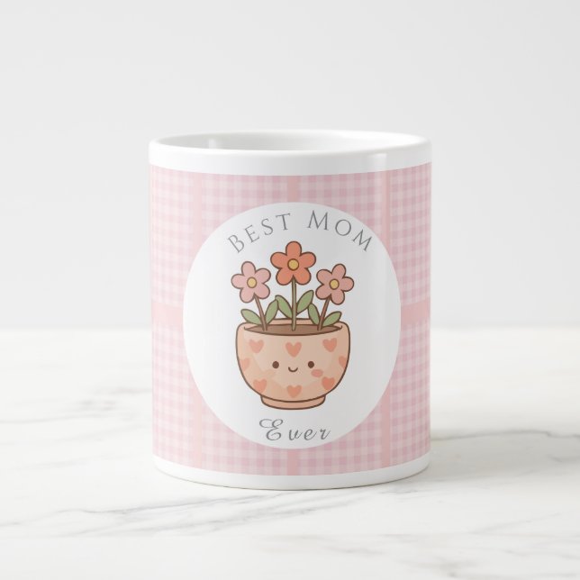 Present Till Mamma,Bästa Mamma Någonsin,Rosa Rutig Jumbo Mugg (Framsidan)