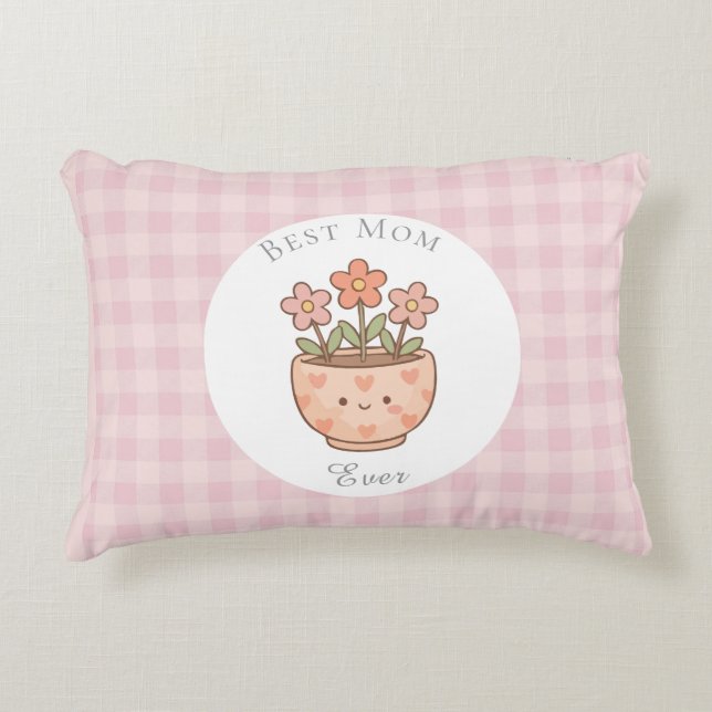 Present Till Mamma,Bästa Mamma Någonsin,Rosa Rutig Prydnadskudde (Framsidan)