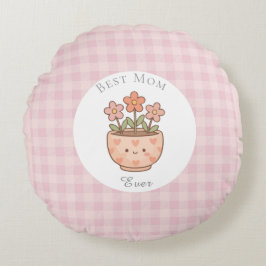 Present Till Mamma,Bästa Mamma Någonsin,Rosa Rutig Rund Kudde