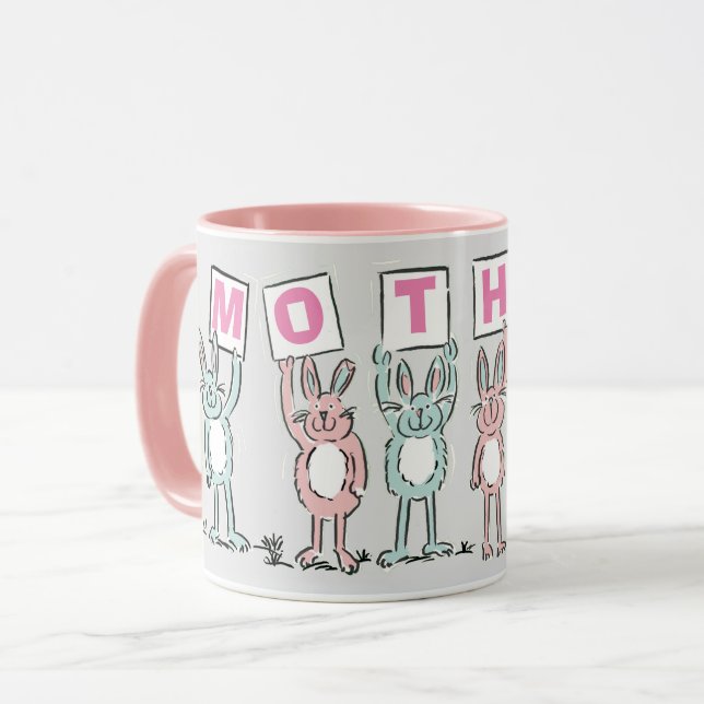 Present till mamma med roliga kaniner mugg (Framsida vänster)