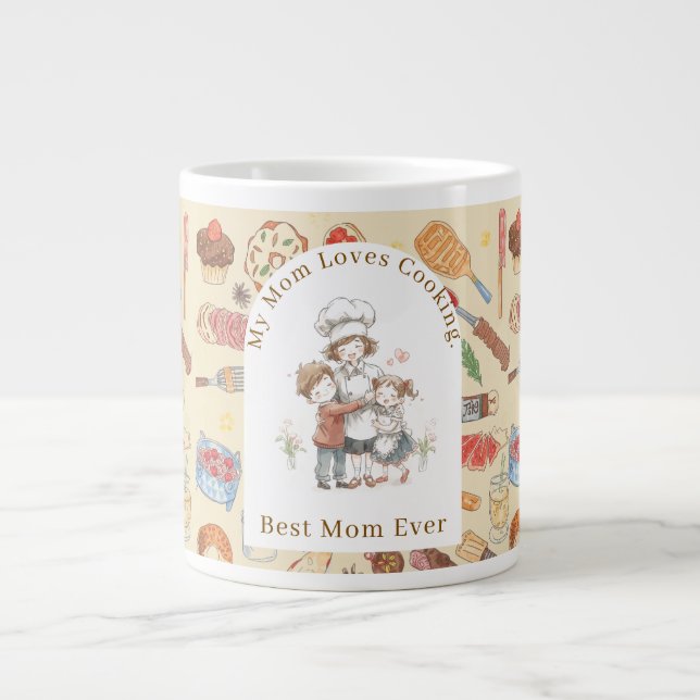 Present Till Mamma,Min Mamma Älskar Matlagning,Bäs Jumbo Mugg (Framsidan)
