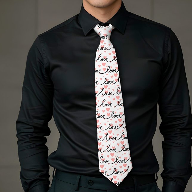Present till mannen Kärlekstext Rosa svart hjärta  Slips (Gift for Man Love Text Pink Black Heart Tie)