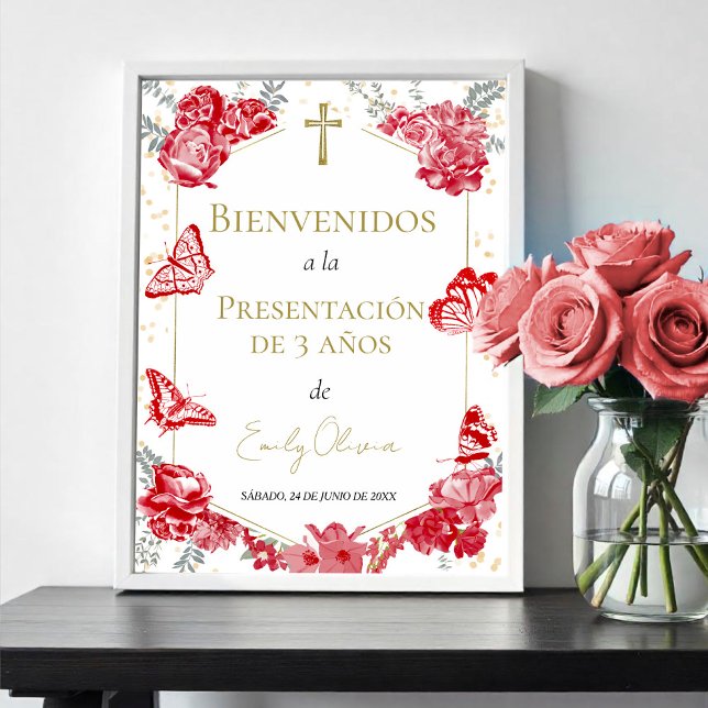Presentación 3 años Välkommen Sign Fjärilar Red Poster (Skapare uppladdad)