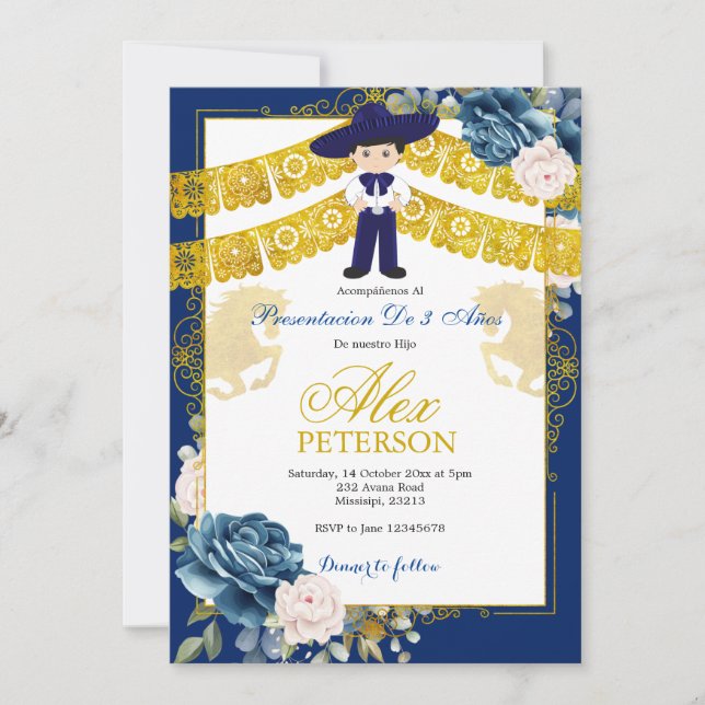 Presentación niño de tres años invitación inbjudningar (Framsida)