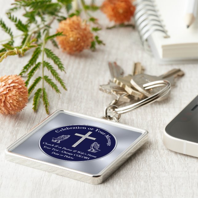 Presentationer för pastorutvärderingsdag, Personli Fyrkantig Silverfärgad Nyckelring (Sidan)