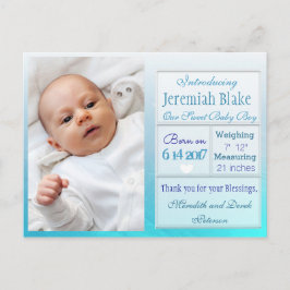 Presentationskort för nyfödd babypojke meddelande vykort
