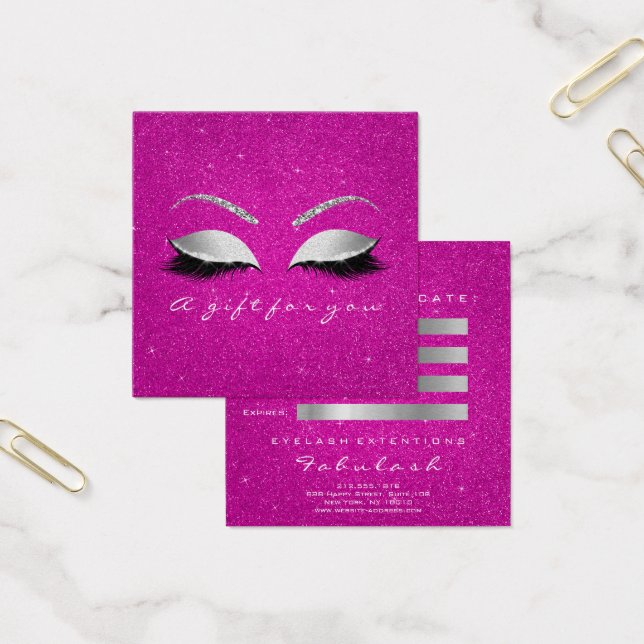 Presentcertifikat Glitter Lash Grått Shock rosa Ma Fyrkantigt Visitkort (Kontor)