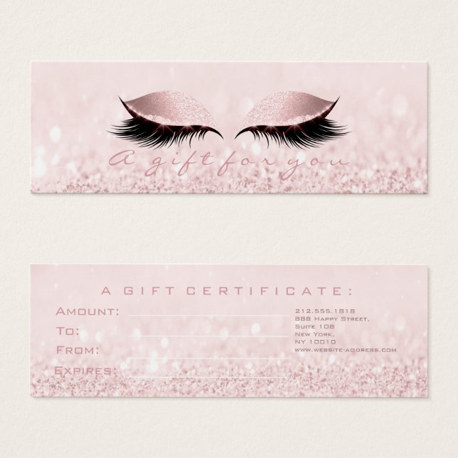 Presentcertifikat Ro Pastel Rosa Lash Makeup Litet Visitkort (Framsida & baksida)