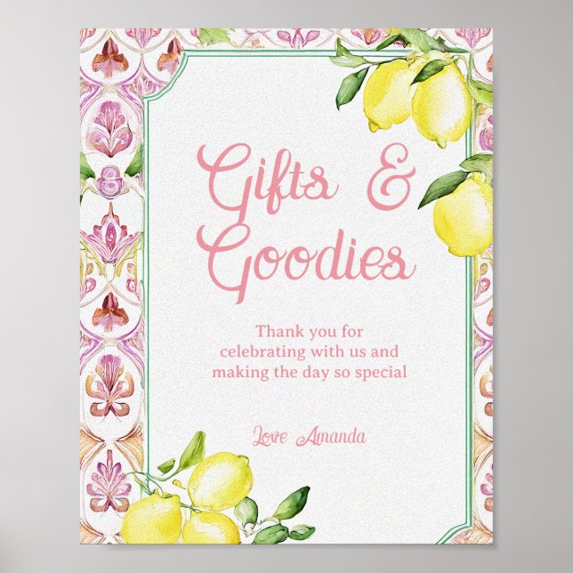 Presenter & Gottis Signera Rosa Gul Citron Dusch Poster (Framsidan)