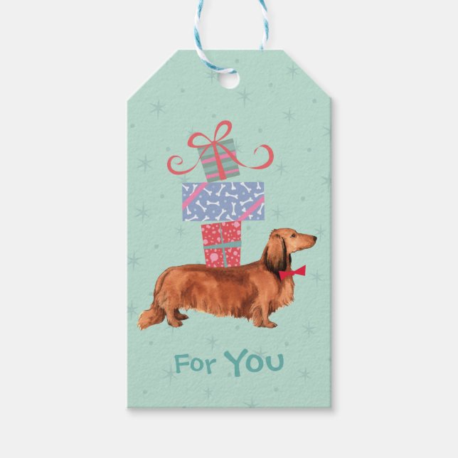 Presenter Långhåriga Dachshund Presentetikett (Framsidan)