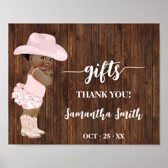 Presenter Lille AA Cowgirl Western Baby Shower Sky Poster (Framsidan)