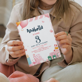 Presenter och ballonger Rosa Girl Födelsedagsfest Inbjudningar