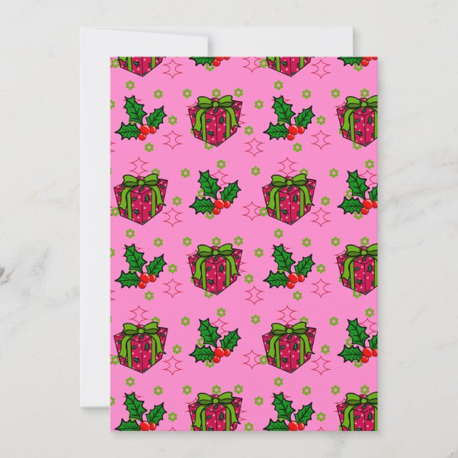 Presenter och Holly_rosa Julkort (Framsida)