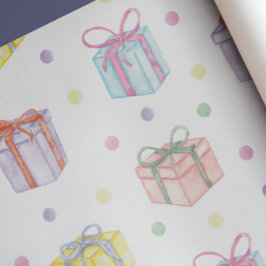 Presenter och konfetti vid vattenfärgen Birthday Presentpapper