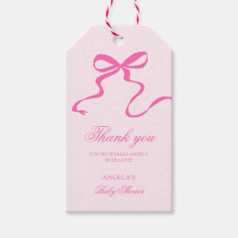 Presentetikett med blå rosett för babyfest