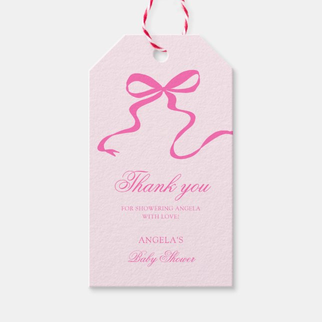 Presentetikett med blå rosett för babyfest (Framsidan)