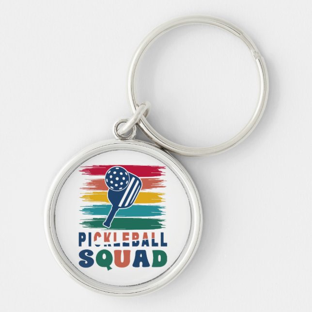 Presentidé för pickleball-spelare rund silverfärgad nyckelring (Framsidan)