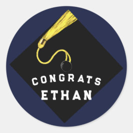 Presentidéer för examen runt klistermärke