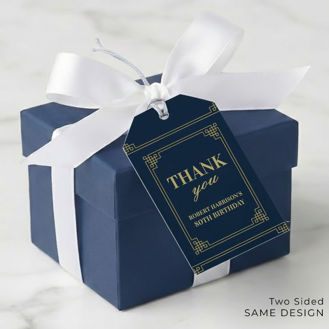 Presentkort Chic Navy Guld 80-årsdag Tack Presentetikett (SEE FULL SUITE AT BOTTOM)
