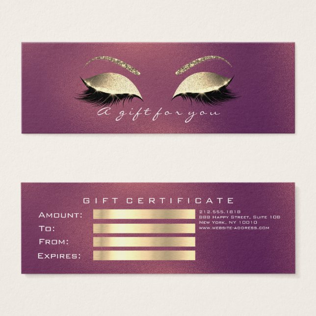 Presentkort Copper Ro Guld Lash Makeup Litet Visitkort (Framsida & baksida)