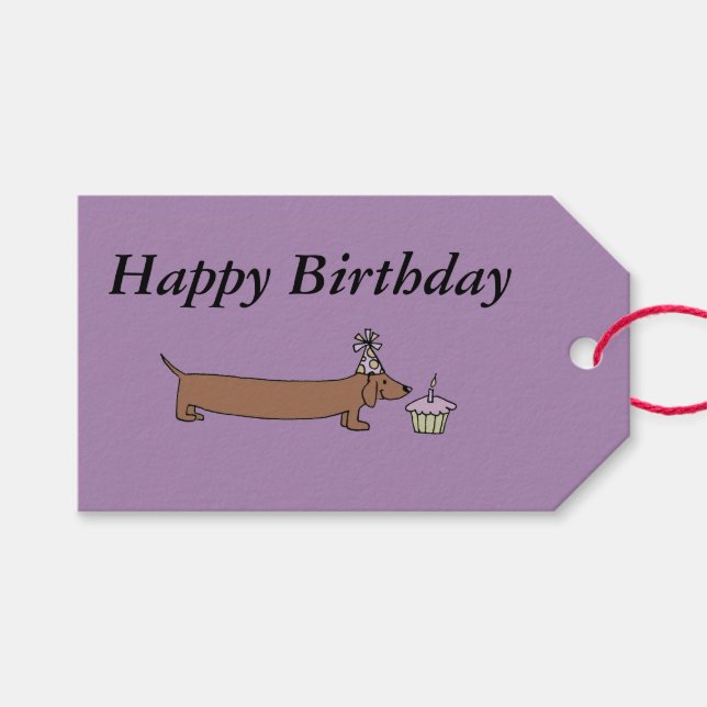 Presentkort - Dachshund Med Cupcake Presentetikett (Framsidan (Horisontell))