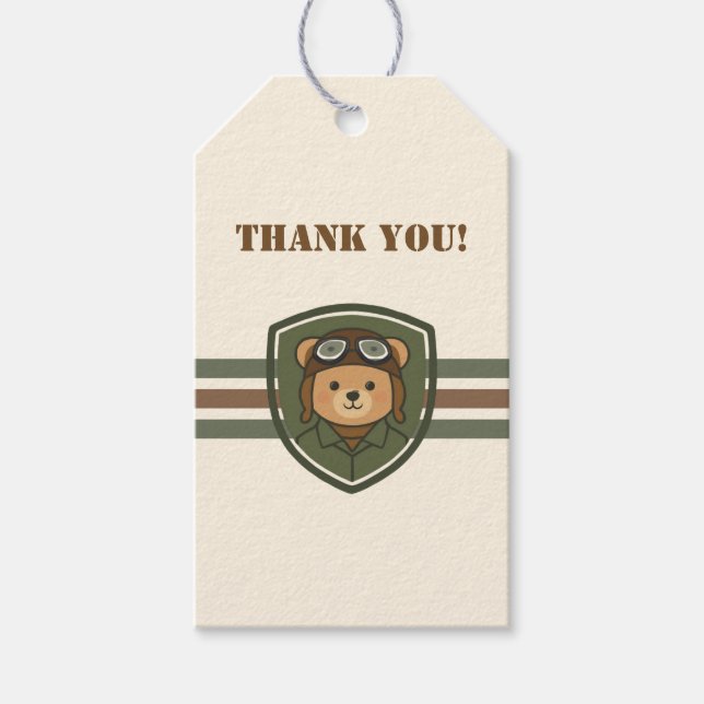 Presentkort för Aviator Bear Militärfest Presentetikett (Framsidan)