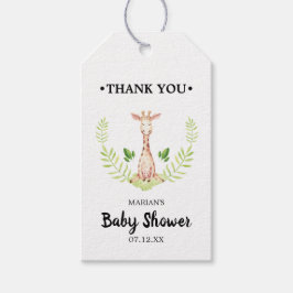 Presentkort för baby shower med liten giraff presentetikett