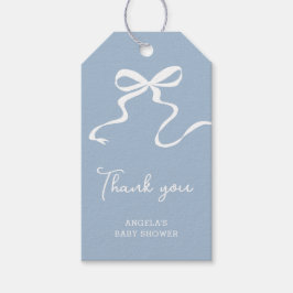 Presentkort för babyfest med blå båge presentetikett