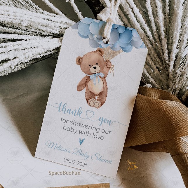 Presentkort för babyfest med nalle tema presentetikett (bear themed baby shower,baby shower gift tags,baby shower favor label,scustom baby shower tags,teddy)