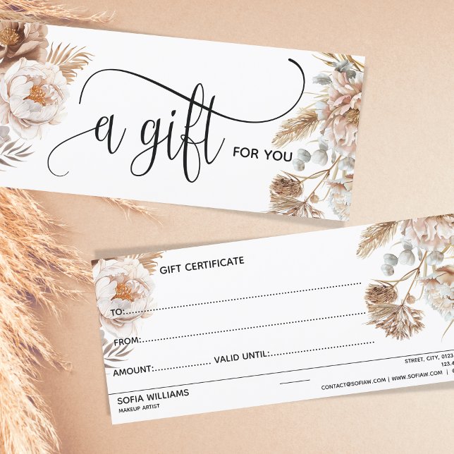 Presentkort för Boho Modern Rosa Blommigt-certifik (ivory and blush pink boho watercolor floral)