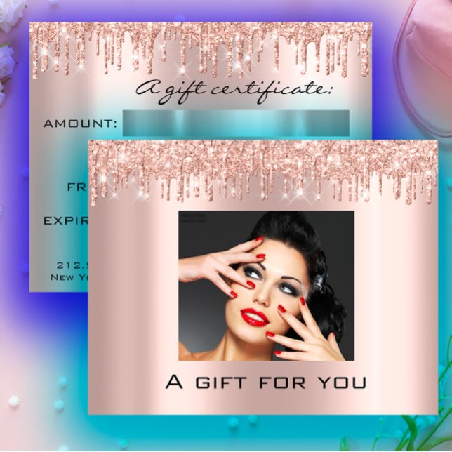 Presentkort för certifikat, Helgdagar för skönhets Vykort (Gift Certificate Holidays Beauty Rose Makeup Lash Postcard)