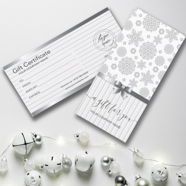 presentkort för faux Silver Snöflingor (#zazzlemade #giftcertificate #snowflakes #snowflakesgiftcard #christmas, 3HAPPYNEWYEAR, #SILVER)