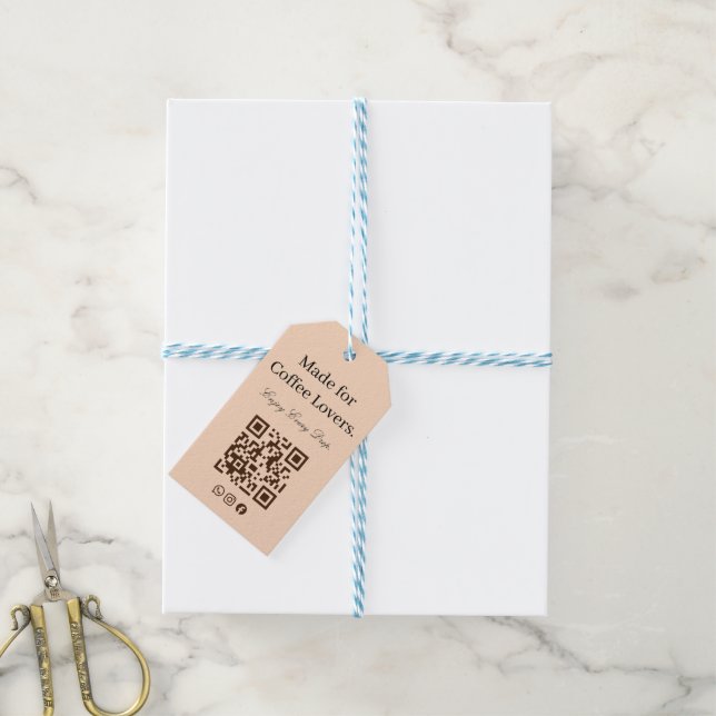 Presentkort för kaffefanatiker med QR-kod Presentetikett (Med Snöre)