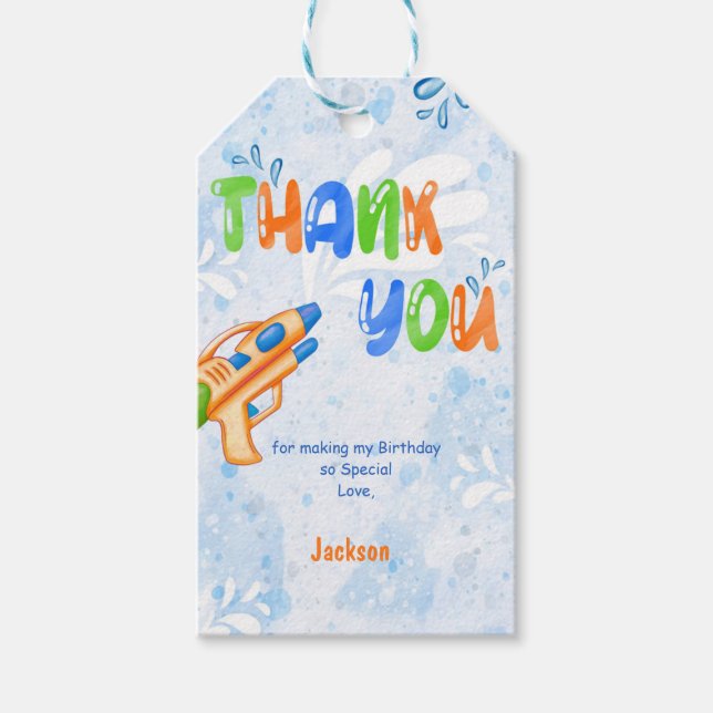 Presentkort för orange och blå vattenspruta presentetikett (Framsidan)