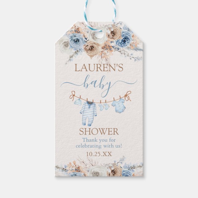 Presentkort för pojkbabykläder på baby shower presentetikett (Framsidan)