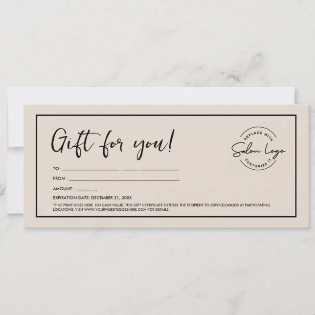 Presentkort för Skönhetssalong Minimalist Voucher Inbjudningar (Framsida)