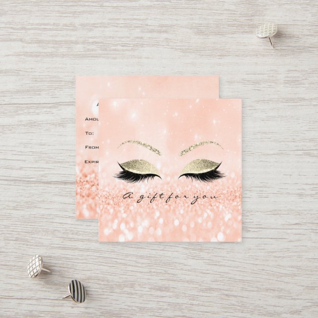 Presentkort Guld Glitter Lash Peach Makeup Rabattkort (Fram/Back In Situ)