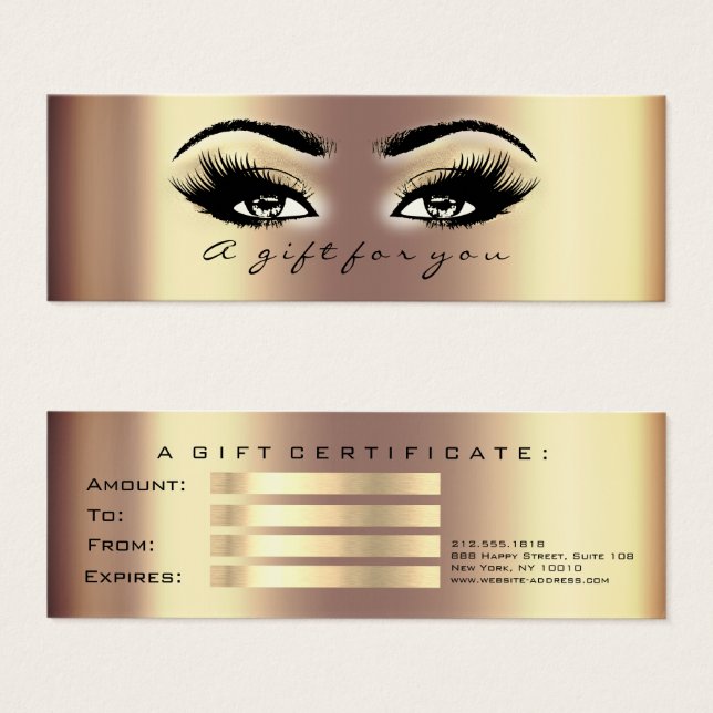 Presentkort - liten brons Guld Lash Makeup Litet Visitkort (Framsida & baksida)