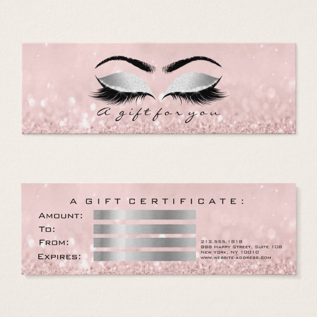 Presentkort - liten Rosa - Lash Makeup Grått Litet Visitkort (Framsida & baksida)