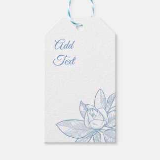 Presentkort med blå magnolia och redigerbar text presentetikett