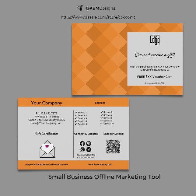 Presentkort och bonus Small Business Promotion Flygblad (Gift Certificate & Bonus Small Business Promotion Flyer, Gray, Black, Orange)