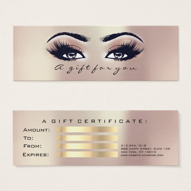 Presentkort Parly Rosa Guld Lash Makeup Litet Visitkort (Framsida & baksida)