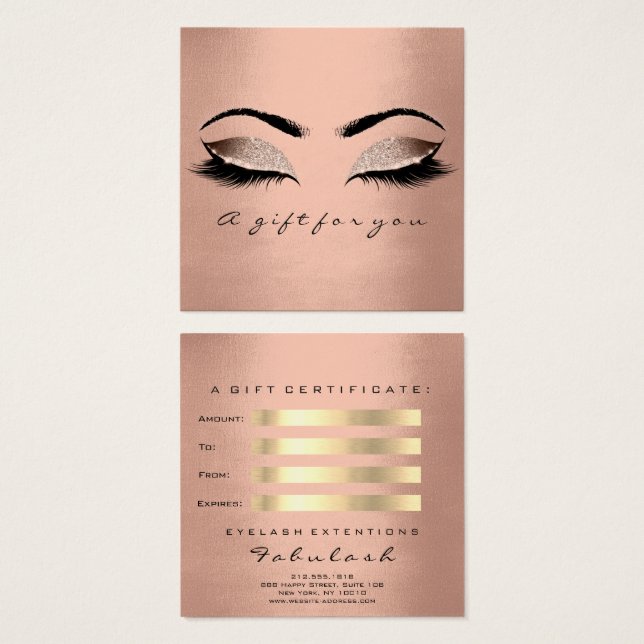 Presentkort Ro Guld Glitter Lash Makeup Fyrkantigt Visitkort (Framsida & baksida)