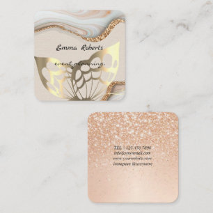 Presentkort Rosa och Vit Glitter Modern Visitenhet Fyrkantigt Visitkort