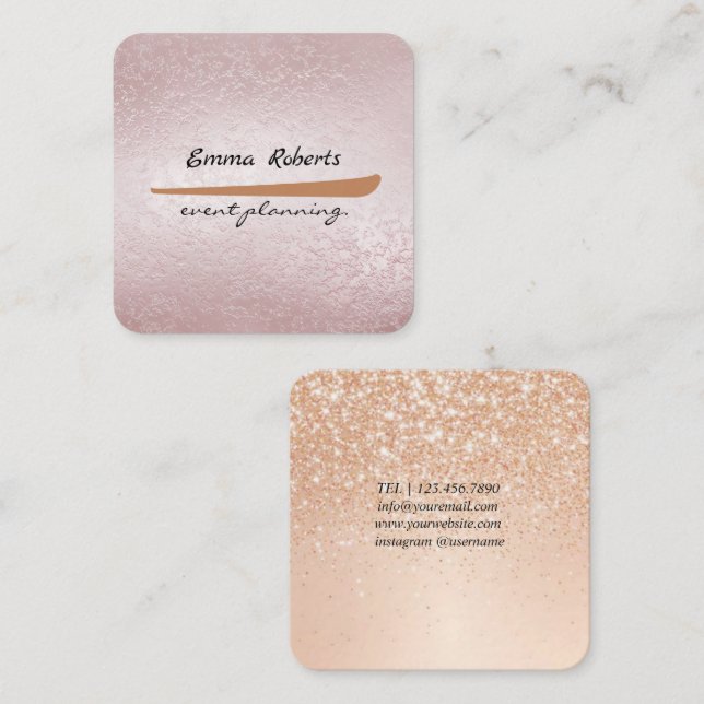 Presentkort Rosa och Vit Glitter Modernt Visitkort (Fram/baksida)