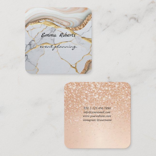 Presentkort Rosa och Vit Glitter Modernt Visitkort (Fram/baksida)