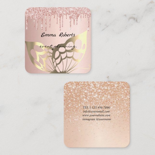 Presentkort Rosa och Vit Glitter Modernt Visitkort (Fram/baksida)