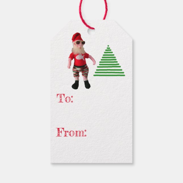 Presentkort - Surfande Tomte och Träd Presentetikett (Baksidan)