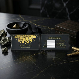 Presentkort Svart Metall och Guld Folie Blommig Rabattkort